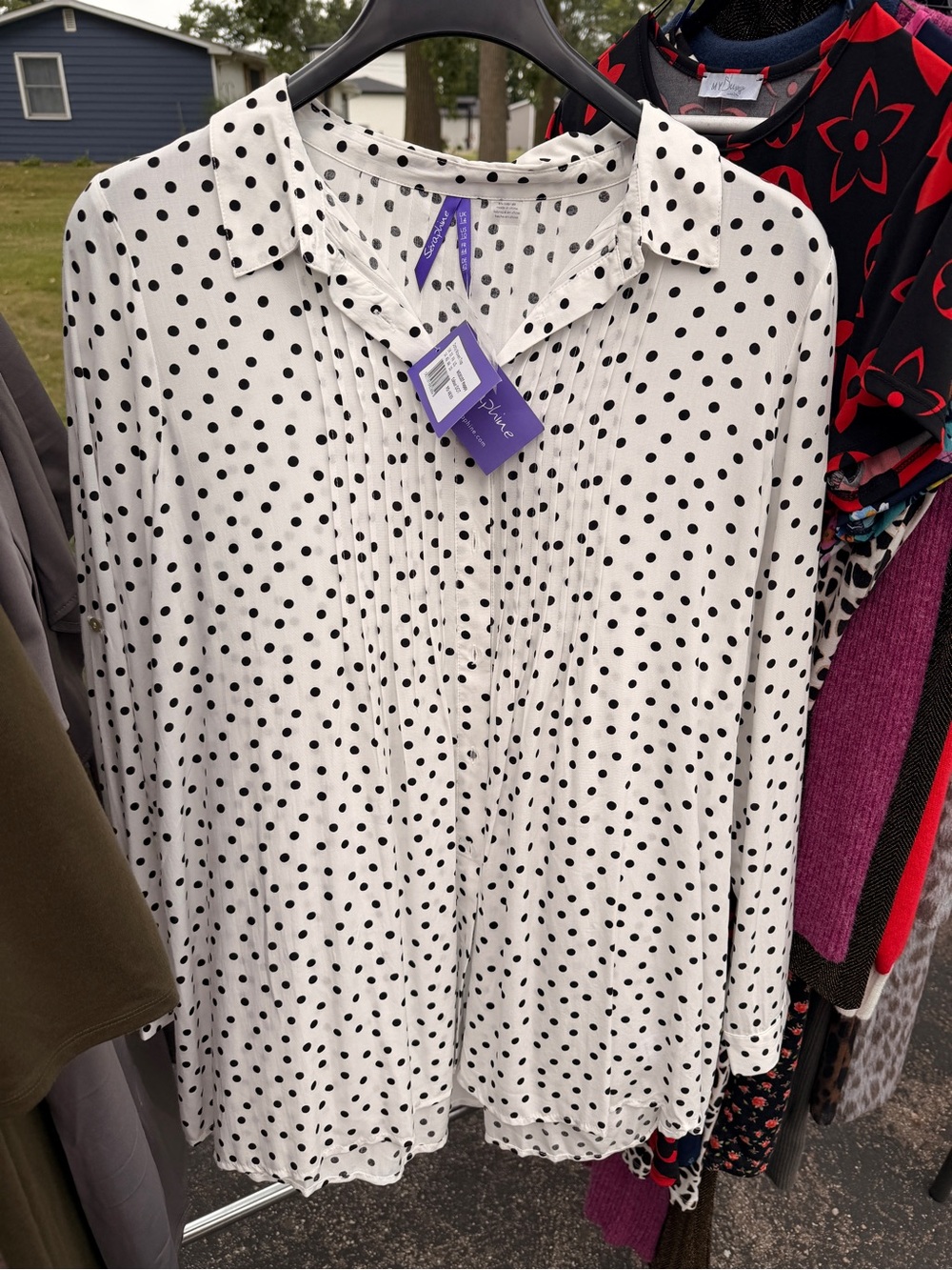 NEW Seraphine maternity Polka Dot Button-Front Blouse - White with Black Dots